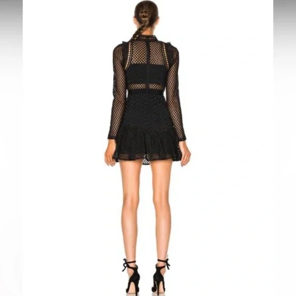 Self-Portrait: Black Lace Hall Mini Dress - Picture 2 of 5